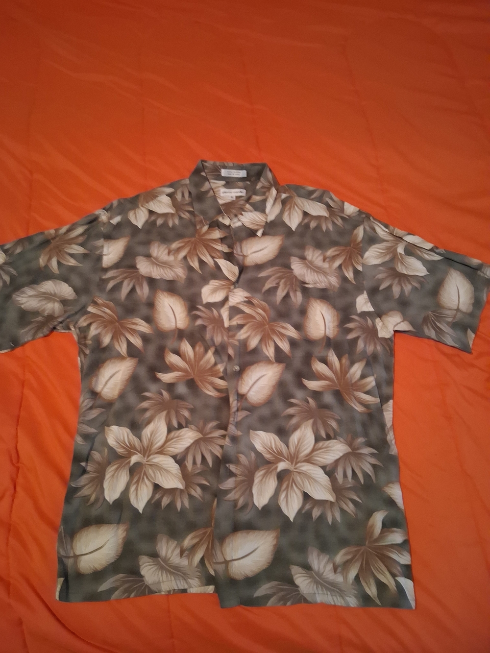 Vintage Pierre Cardin Shirt Mens XL Green Beige Floral Hawaiian Polo 100% Rayon